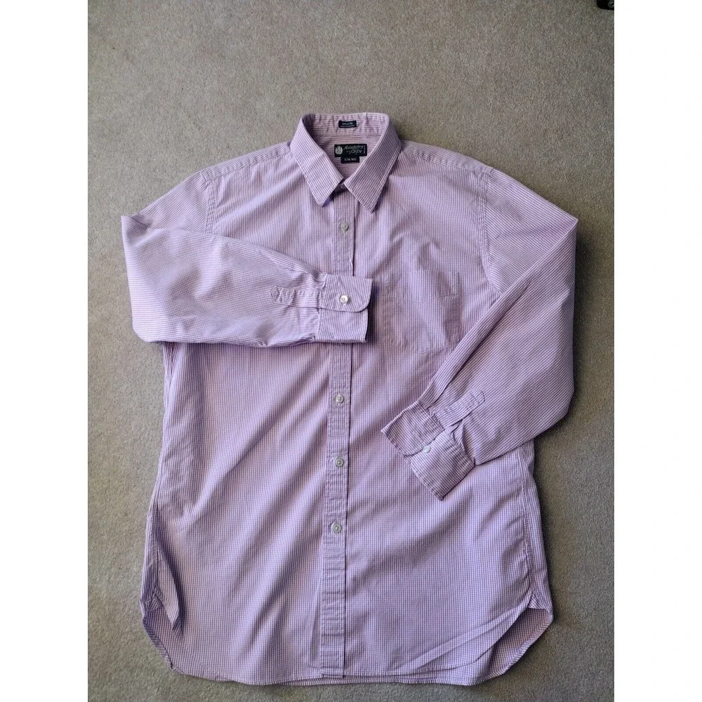 J. CREW Button Up Shirt Men Large Pink‎ White Checked Haberdashery Long Sleeve